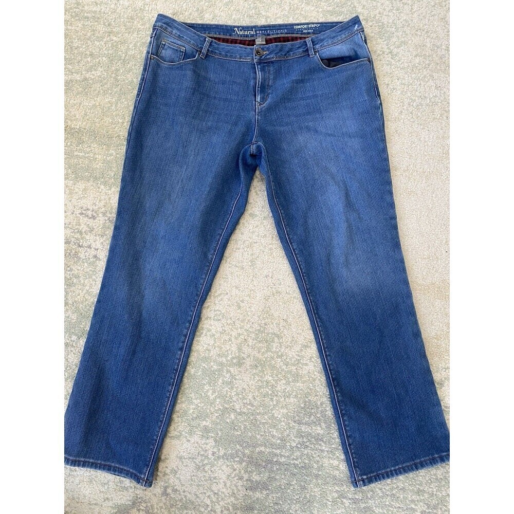 Natural Reflections Sz 18 Comfort Stretch Fleece Red Plaid Flannel Lined Jeans